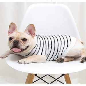 Dog Sweater Stripe 2 Pack Dog Turtleneck Sweaters Knitted White+Blue,XS